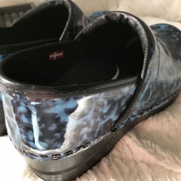 Sanita | Leopard Print Clogs in Blue & Black - Picture 6 of 12